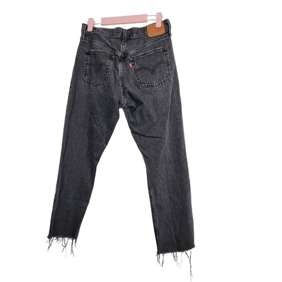 Levi's 501 Skinny in Black Stick Rigid Non-Stretch Denim Jeans Raw Hem 28x24 - Picture 2 of 4